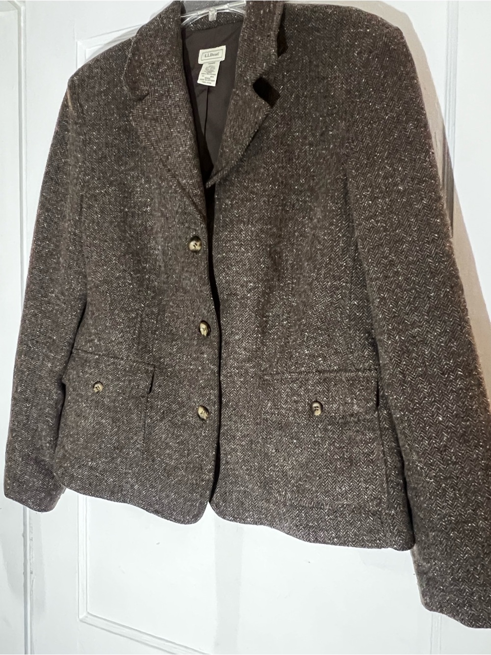 L.L. Bean Women's Brown Tweed Herringbone Blazer Jacket
